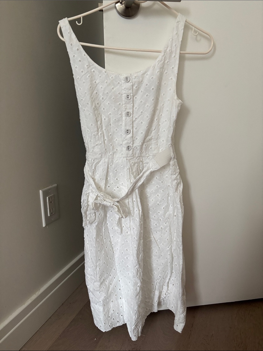 American Rag White Eyelet Midi Dress with Button Front